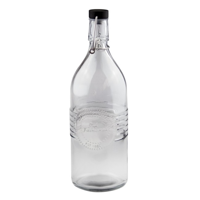 Стъклена бутилка с черен клипс 1л OLD FASHIONED-(213210-BL-LF) - Horecano