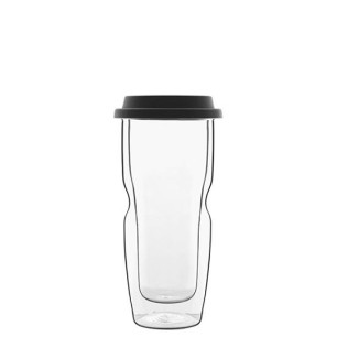 Стъклена двустенна термо чаша със силиконов капак 460мл h19см DRINK&DESIGN-(12836/01) (RM 507) - Luigi Bormioli
