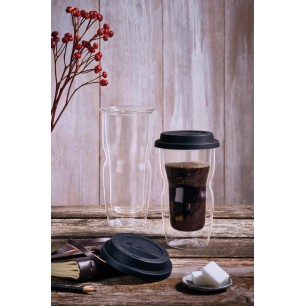 Стъклена двустенна термо чаша със силиконов капак 340мл DRINK&DESIGN-(12837/01) (RM 508) - Luigi Bormioli
