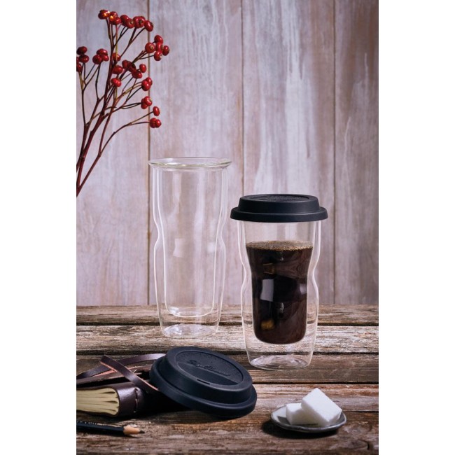 Стъклена двустенна термо чаша със силиконов капак 340мл DRINK&DESIGN-(12837/01) (RM 508) - Luigi Bormioli