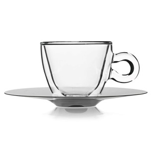 Стъклена двустенна чаша с метална чинийка 165мл DRINK&DESIGN-(10086/01) - Luigi Bormioli