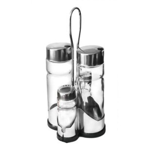 Стъклен оливерник от 5 части на стойка хром/пластмаса CONDIMENT SET (H3031) - Horecano