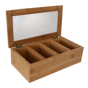 Бамбукова кутия за чай  с  4 секции голяма 16x30x9см  (A2147S) - Horecano