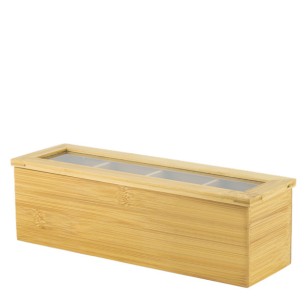 Бамбукова кутия за чай  с  4 секции  малка 9x30x9см   (A2152) - Horecano