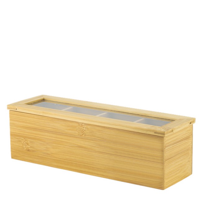 Бамбукова кутия за чай  с  4 секции  малка 9x30x9см   (A2152) - Horecano