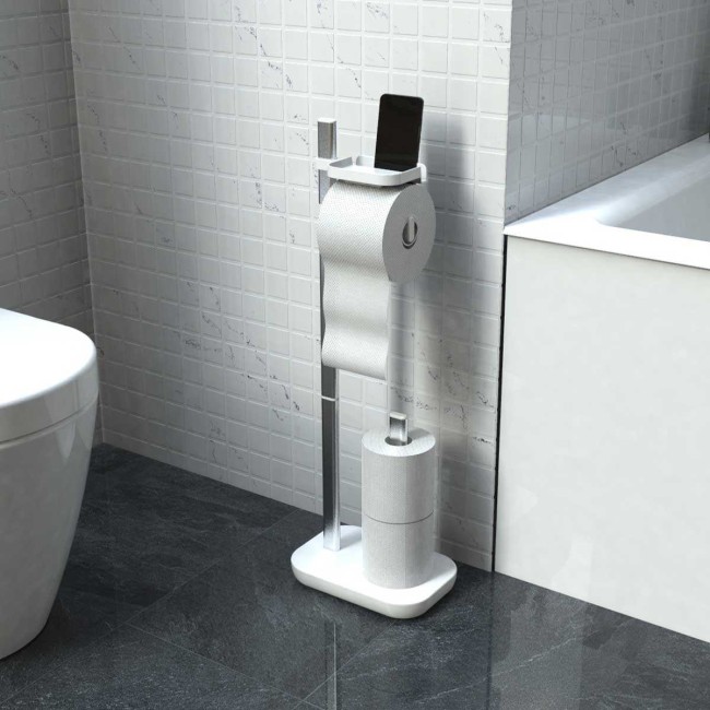 Стойка за тоалетна хартия и WC четка 16x25xh73см бяла PN-(M-E75-01) - Primanova