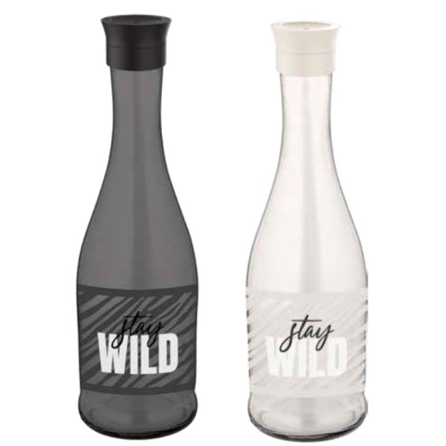Стъклена гарафа с декор 1л "Stay Wild" различни цветове M-212004 - Horecano