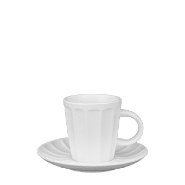 Порцеланова чаша за еспресо релефна 110мл с чинийка ф14см бяла BARISTA-(HC-561261) - Horecano