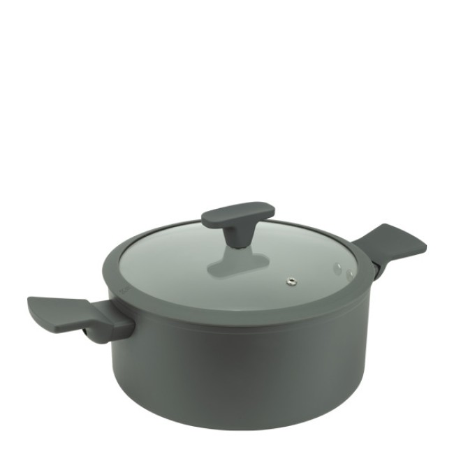 Алуминиева тенджера със стъклен капак и незалепващо покритие ф24x11,2см CERAMIC GRAY HOME-(DFC-SC06-24) - Horecano