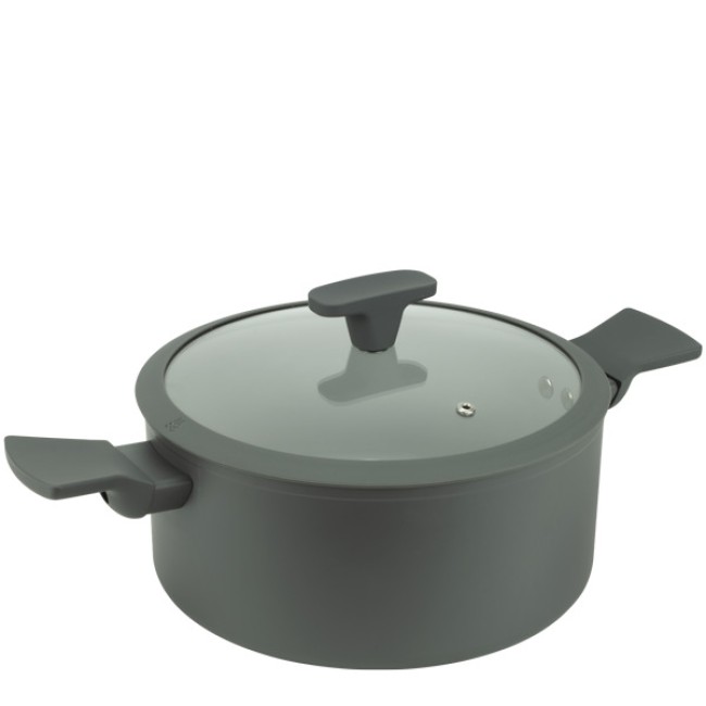 Алуминиева тенджера със стъклен капак и незалепващо покритие ф26x12см CERAMIC GRAY HOME-(DFC-SC06-26) - Horecano