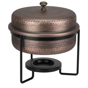 Бен Мари кръгло с релеф и медно покритие с черна стойка ф33,5см 5л ANTIQUE HORECANO-RUSTIC-(SG-86464(B))