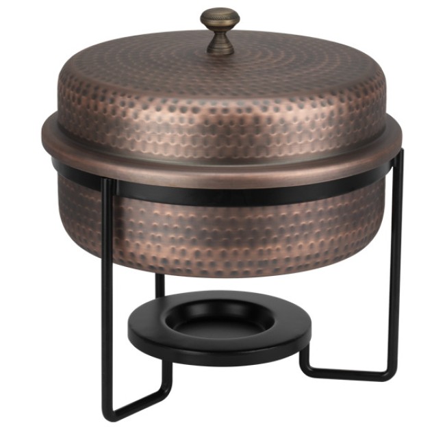 Бен Мари кръгло с релеф и медно покритие с черна стойка ф33,5см 5л ANTIQUE HORECANO-RUSTIC-(SG-86464(B))