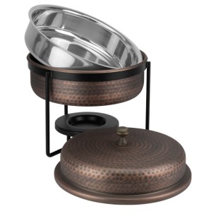 Бен Мари кръгло с релеф и медно покритие с черна стойка ф33,5см 5л ANTIQUE HORECANO-RUSTIC-(SG-86464(B))