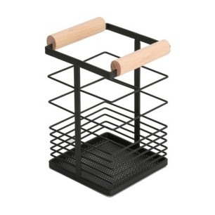 Метална поставка за прибори с дървени дръжки 10x10xh15,5см G-MATT BLACK-(23256-003) - Horecano