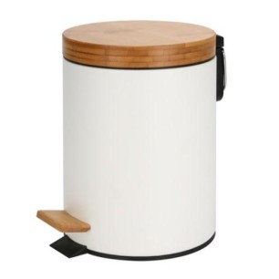 Кош с педал и бамбуков капак 12л. БЯЛ ф25xh38cm HORECANO HOME-(78648-HF002-W)
