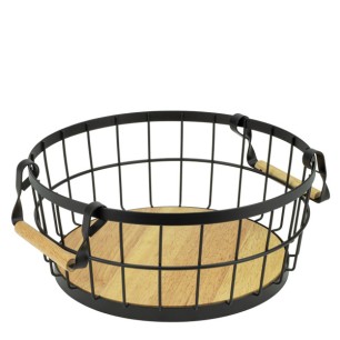 Панер с дръжки метал/дърво ф30,7x28,2xh12,3см черен мат HOME-(WK810271) - Horecano
