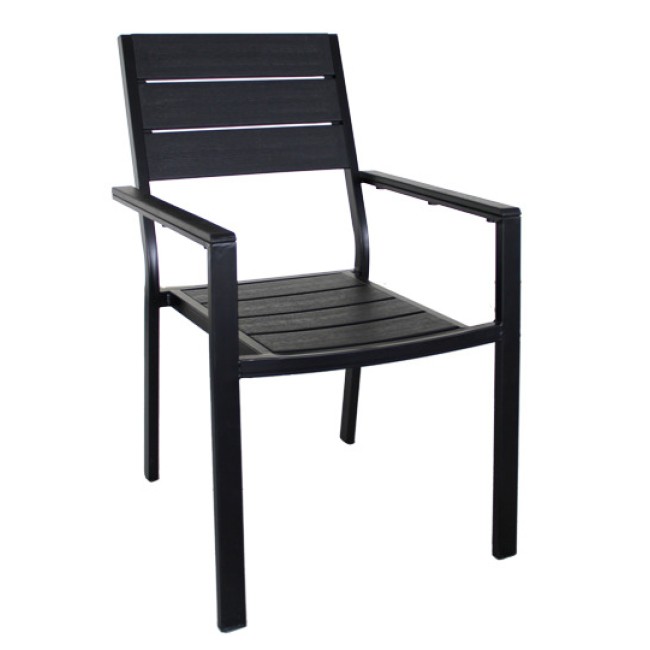 Полиетиленов стол с подлакътник, имитиращ дърво PLASTIC WOOD-ЧЕРЕН 58x55.5xh88.5см TB-(YC-051) - Horecano