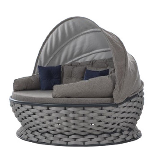 Кръгъл диван със сенник MIAMI светло сив OUTDOOR-(NT014-N1007) - Horecano