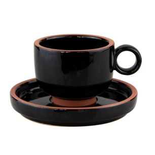 Порцеланова чаша с чинийка 200мл HELLA-BLACK-(HC-56440) - Horecano
