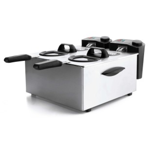 Електрически двоен фритюрник, 220-240V, 50/60Hz, 2 x 2000W, 190°C, 2 x 3,5л, 41x39,5x21см, 6,6кг, ERGO - Lacor