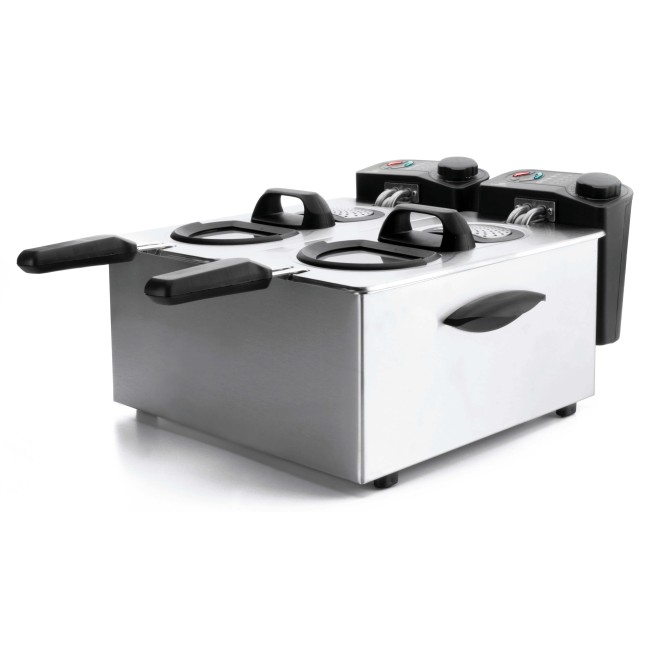 Електрически двоен фритюрник, 220-240V, 50/60Hz, 2 x 2000W, 190°C, 2 x 3,5л, 41x39,5x21см, 6,6кг, ERGO - Lacor
