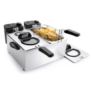 Електрически двоен фритюрник, 220-240V, 50/60Hz, 2 x 2000W, 190°C, 2 x 3,5л, 41x39,5x21см, 6,6кг, ERGO - Lacor