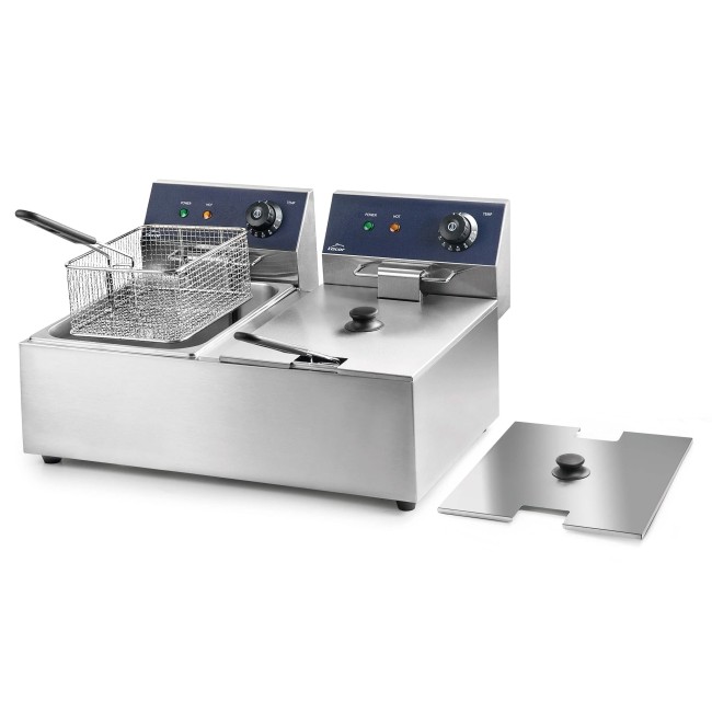Електрически двоен фритюрник, 220-240V, 50/60Hz, 2 x 2500W, 50°C - 190°C, 2 x 6л, 55x41x31см, 10кг, PROFESIONAL - Lacor
