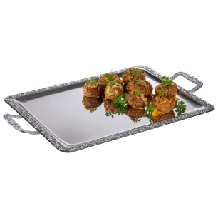 Иноксово плато/поднос с дръжки, 62х36xh3см, с декорация, стакабъл, SCHÖNER ESSEN – APS