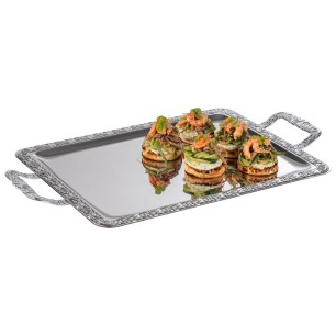 Иноксово плато/поднос с дръжки, 54х31xh3см, с декорация, стакабъл, SCHÖNER ESSEN - APS