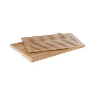 Дървена дъска за рязане на хляб с тавичка за трохи, неплъзгащи крачета, правоъгълна, 47,5х32хh2см, кафява, стакабъл, RUBBERWOOD – APS