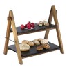 Комплект дървена стойка за бюфет на 2 нива с 2 каменни плата 36,5x26,5см, h34см, кафяво/черно, MORRA – APS