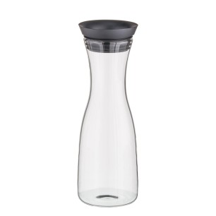 Стъклена кана / гарафа с капак, стъкло/силикон/инокс, кръгла, ф10см, h29см, 1л, черна/прозрачна – APS