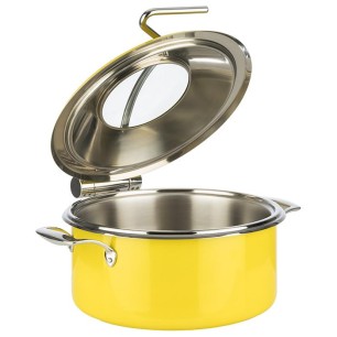 Иноксово Бен Мари / тенджера с капак със стъклен отвор и държач, ф30,5см, h17,5см, 4л, жълто, ORBIT – APS