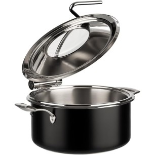 Иноксово Бен Мари / тенджера с капак със стъклен отвор и държач, ф30,5см, h17,5см, 4л, черно, ORBIT – APS