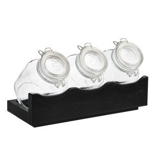 Комплект от 3 стъклени буркани и дървена стойка за бюфет, 43x17xh13,5см, черна, GOOD MORNING – APS
