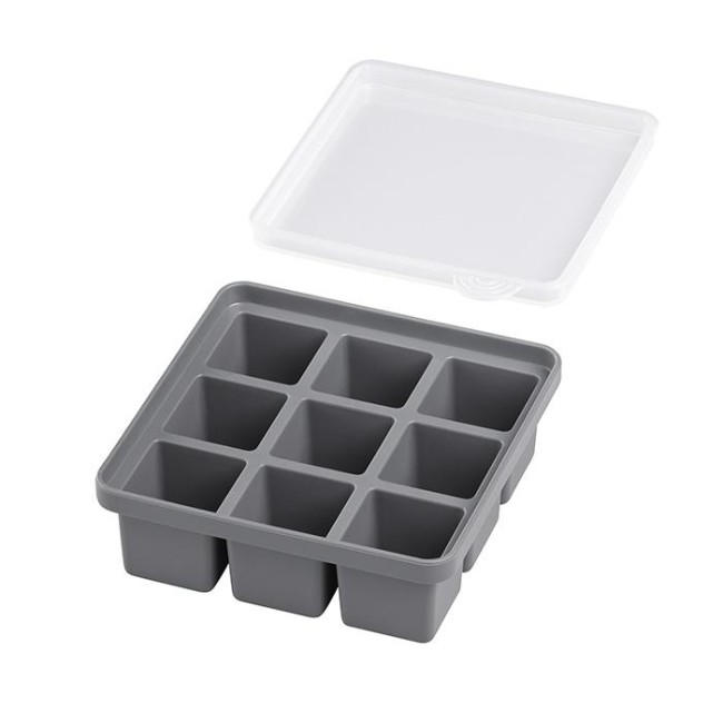Комплект от 2 силиконови форми за лед (2 x 9 кубчета), 15,5x15,5xh5,5см, сиво, стакабъл – APS
