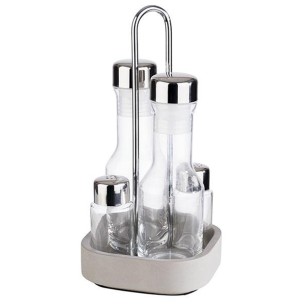 Стъклен оливерник с поставка от бетон, инокс, 12,5х12,5см, h25см, ELEMENT - APS