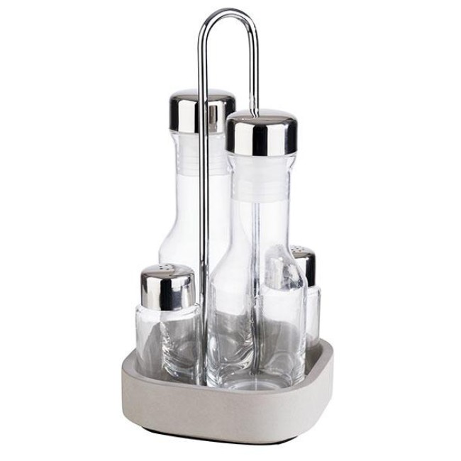Стъклен оливерник с поставка от бетон, инокс, 12,5х12,5см, h25см, ELEMENT - APS