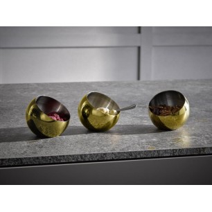 Комплект от 3 иноксови купи, 18/8, кръгли, скосени, ф8см, h7см, 100мл, златисти, „SPHERE“ – APS