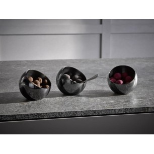 Комплект от 3 иноксови купи, 18/8, кръгли, скосени, ф8см, h7см, 100мл, черни, „SPHERE“ – APS