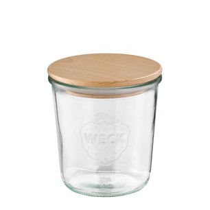 Комплект от 2 стъклени буркана с дървен капак и силиконово уплътнение, ф11см, h11см, 580мл, Weck - APS