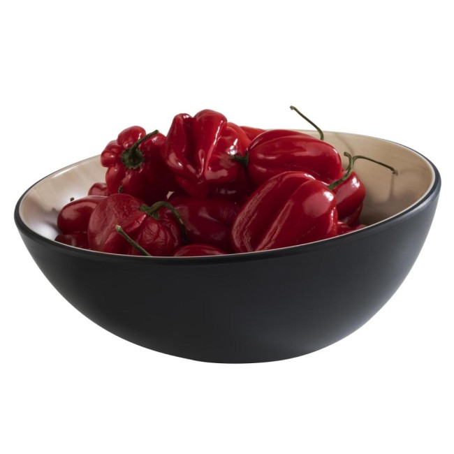 Меламинова купа, кръгла, скосена, ф21,5см, h7/8,5см, 1л, черно/имитаниця на дърво, стакабъл, FRIDA LOCK – APS