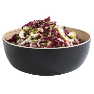 Меламинова купа, кръгла, ф21,5см, h7,5см, 1,8л, черно/имитаниця на дърво, стакабъл, FRIDA – APS