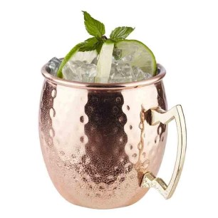 Иноксова релефна чаша за коктейли с дръжка, ф9см, h10см, 500мл, copper, „MOSCOW MULE“ – APS