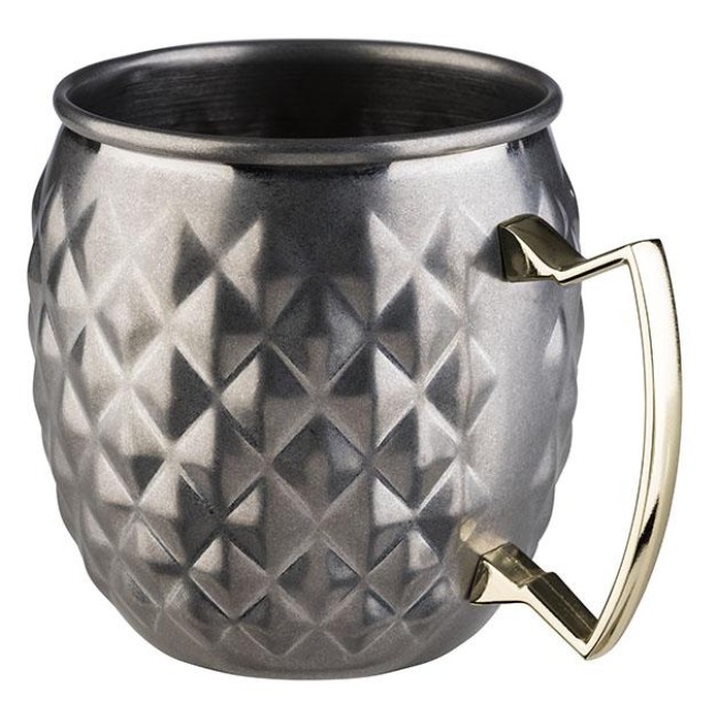 Иноксова релефна чаша за коктейли с дръжка, ф9,5см, h10см, 500мл, „MOSCOW MULE“ – APS