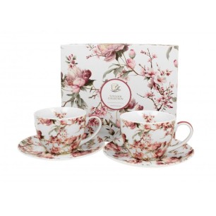 Комплект от 2 порцеланови чаши с подложни чинийки с декор “NOEMI WHITE” в подаръчна кутия, 250мл, ф9см, h7см – DUO