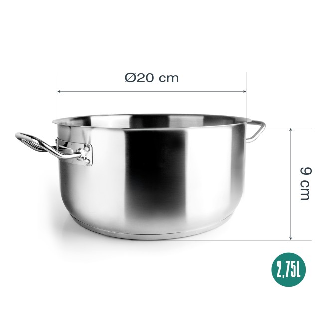 Иноксова тенджера без капак, ф20см, h9см, 2,75л, Gastro – Garinox