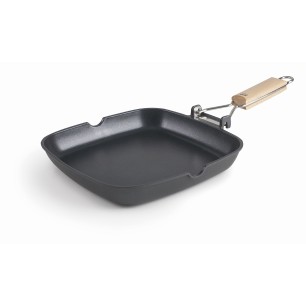 Алуминиев грил тиган с незалепващо покритие и дървена дръжка, 28x28xh3,8см, гладък, SUA - Lacor