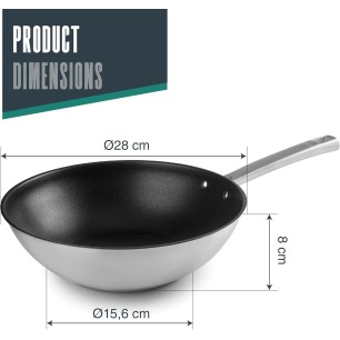Иноксов уок тиган с незалепващо покритие, 18/10, ф28/15,6см, h8см, FOODIE - Lacor