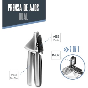 Преса за чесън, 2 в 1, инокс/цинк/пластмаса, 16см, DUAL – Lacor